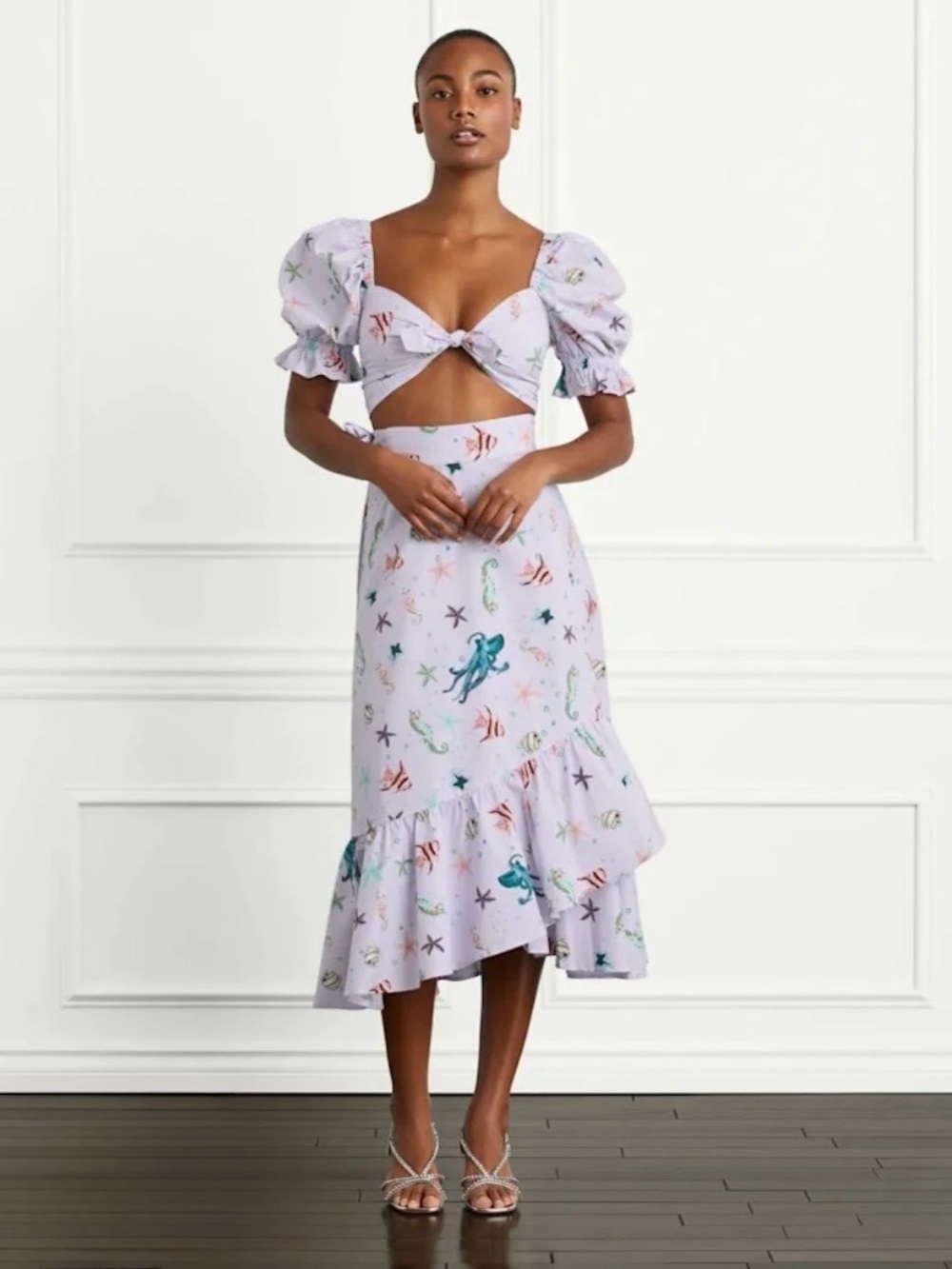 Hill House Sea Print 2 Piece Midi Dress Set M/L